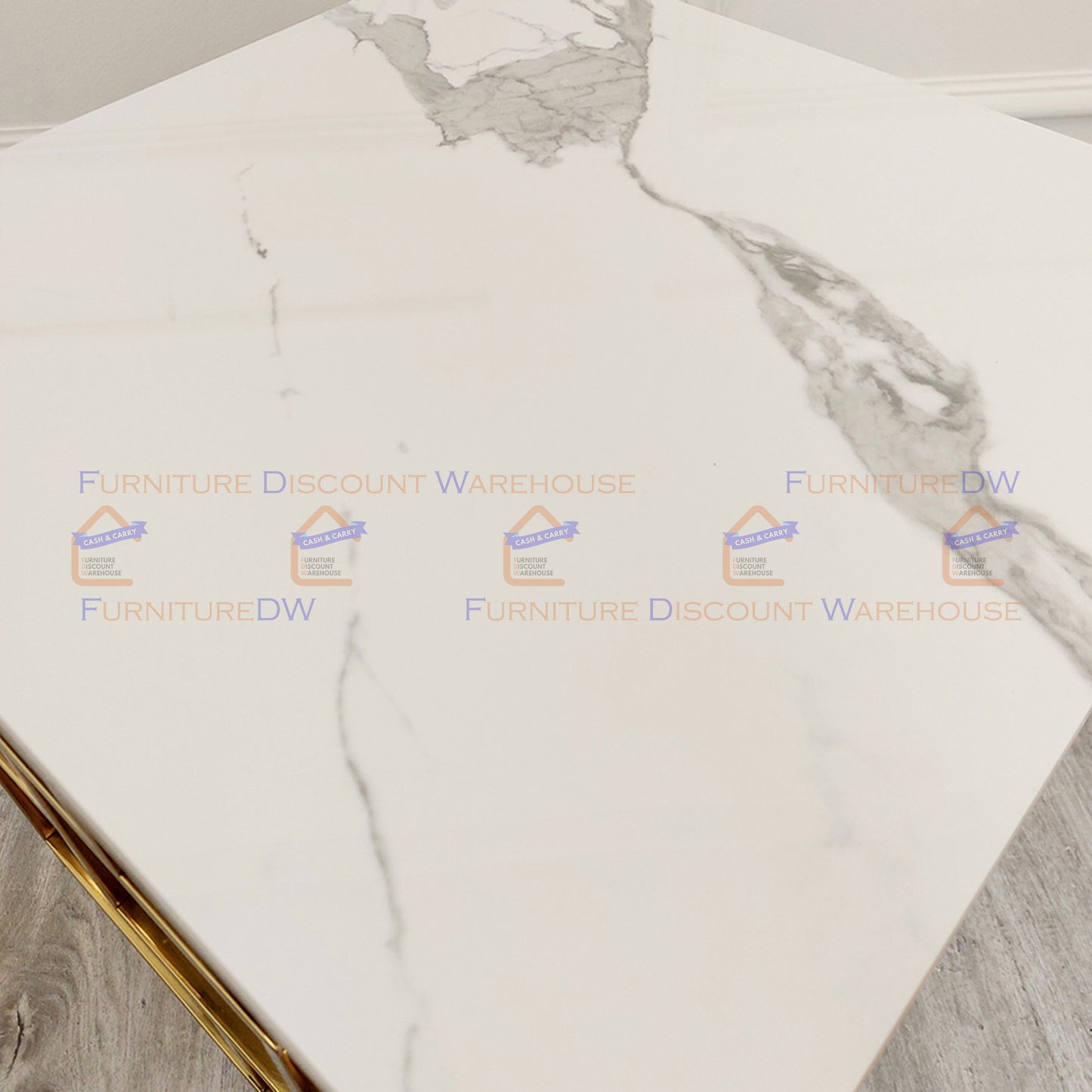 Geo Gold Lamp Table 55cm - Polar White Sintered Stone Top
