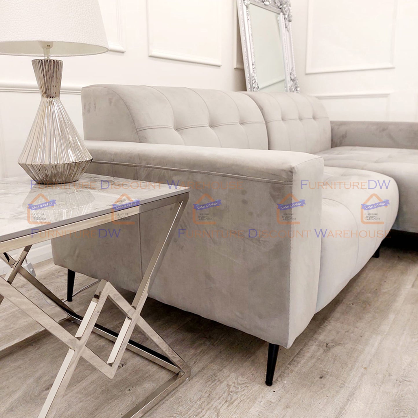 Vesta Chrome Lamp Table 55cm - Ash Grey Sintered Stone Top