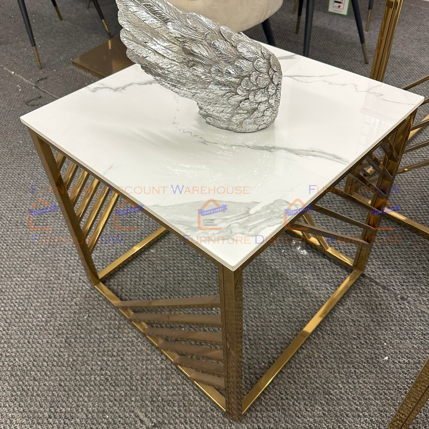 Azure Gold Lamp Table 55cm - Polar White Sintered Stone Top
