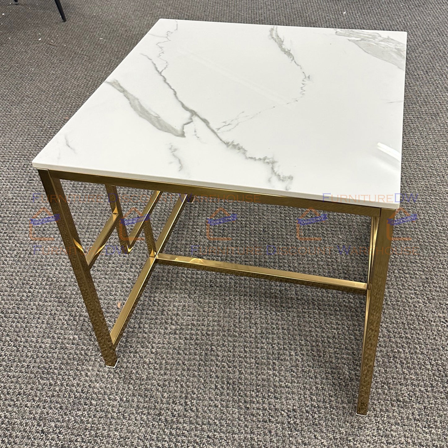 Geo Gold Lamp Table 55cm - Polar White Sintered Stone Top