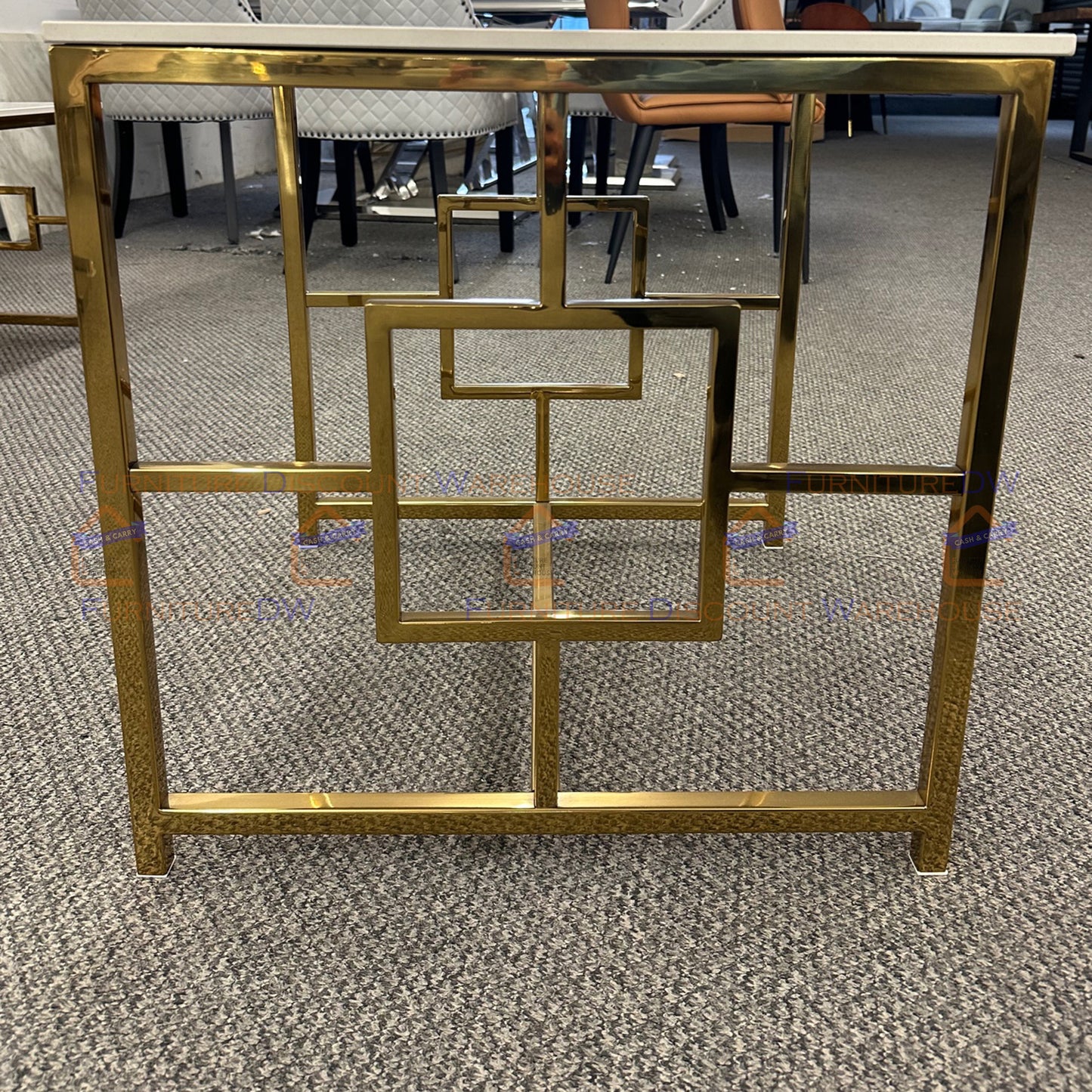 Geo Gold Lamp Table 55cm - Polar White Sintered Stone Top
