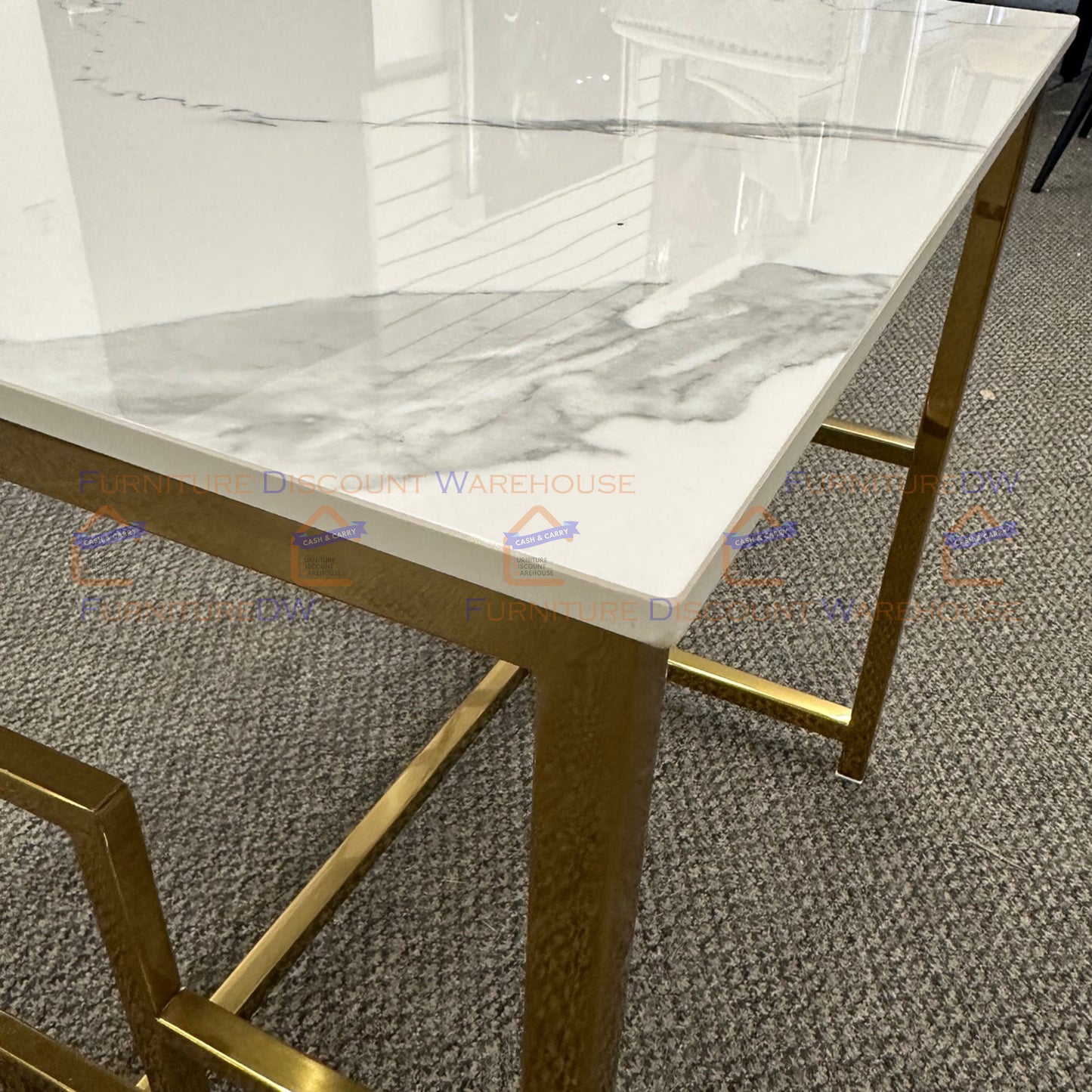 Geo Gold Lamp Table 55cm - Polar White Sintered Stone Top