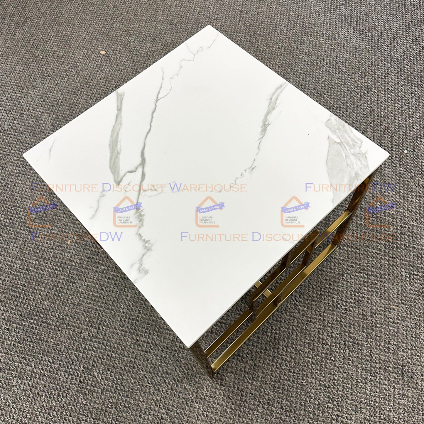 Geo Gold Lamp Table 55cm - Polar White Sintered Stone Top