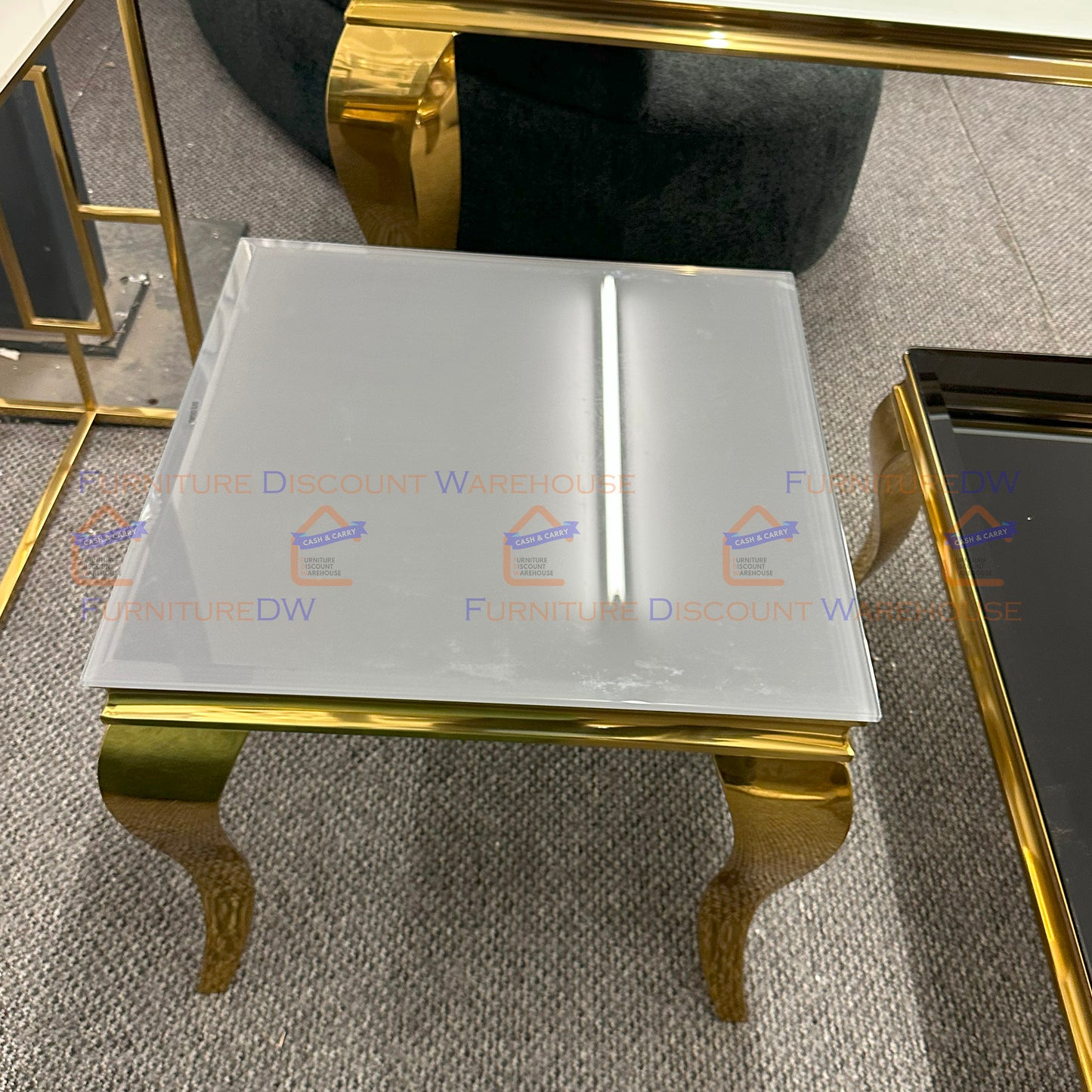 Louis Gold Lamp Table 60cm - Marble Top | Light Grey | Black | Cream |  Black & Gold