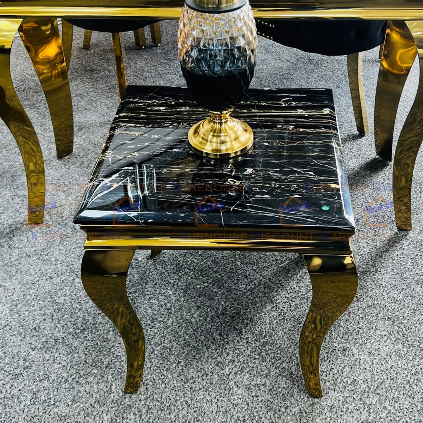 Louis Gold Lamp Table 60cm - Marble Top | Light Grey | Black | Cream |  Black & Gold