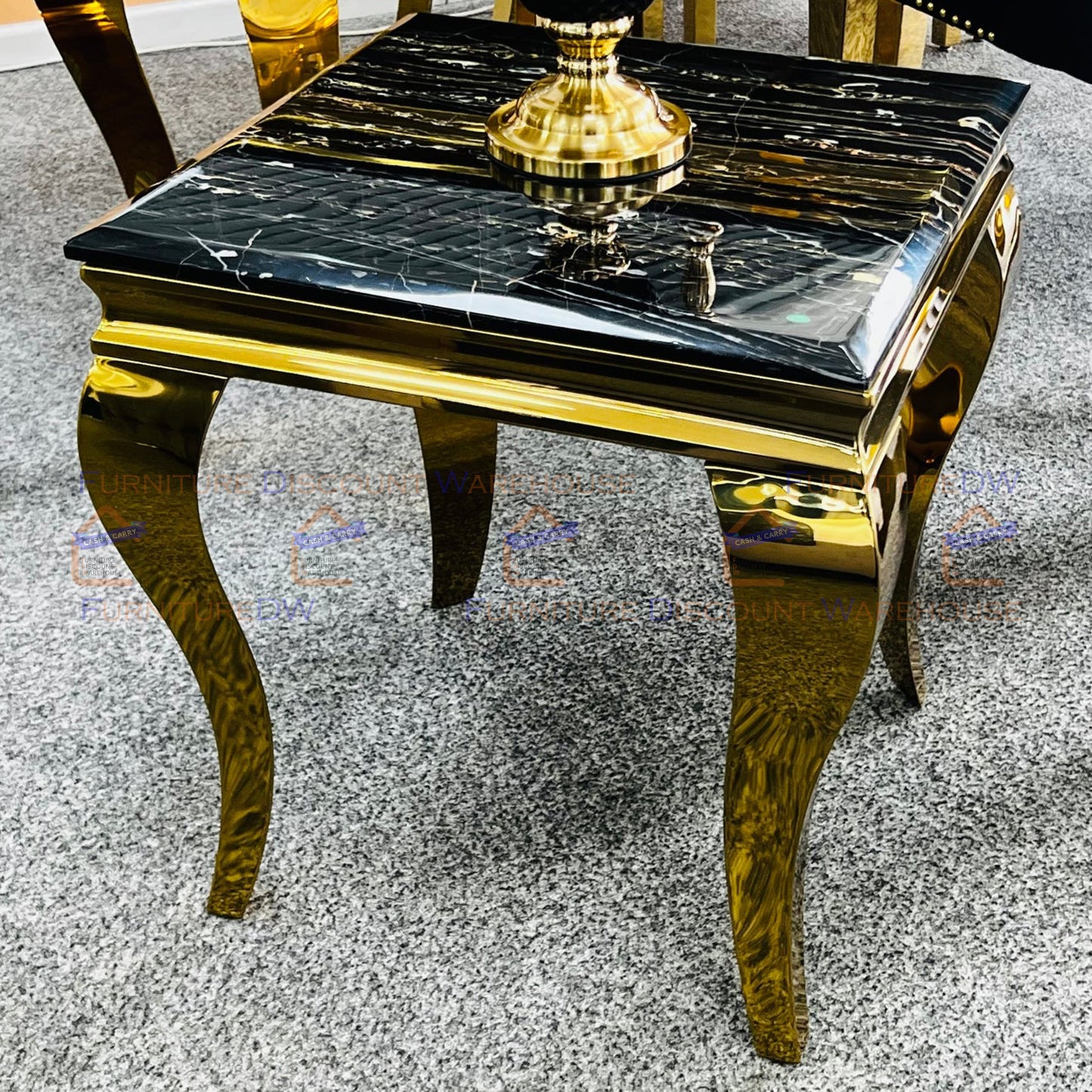 Louis Gold Lamp Table 60cm - Marble Top | Light Grey | Black | Cream |  Black & Gold