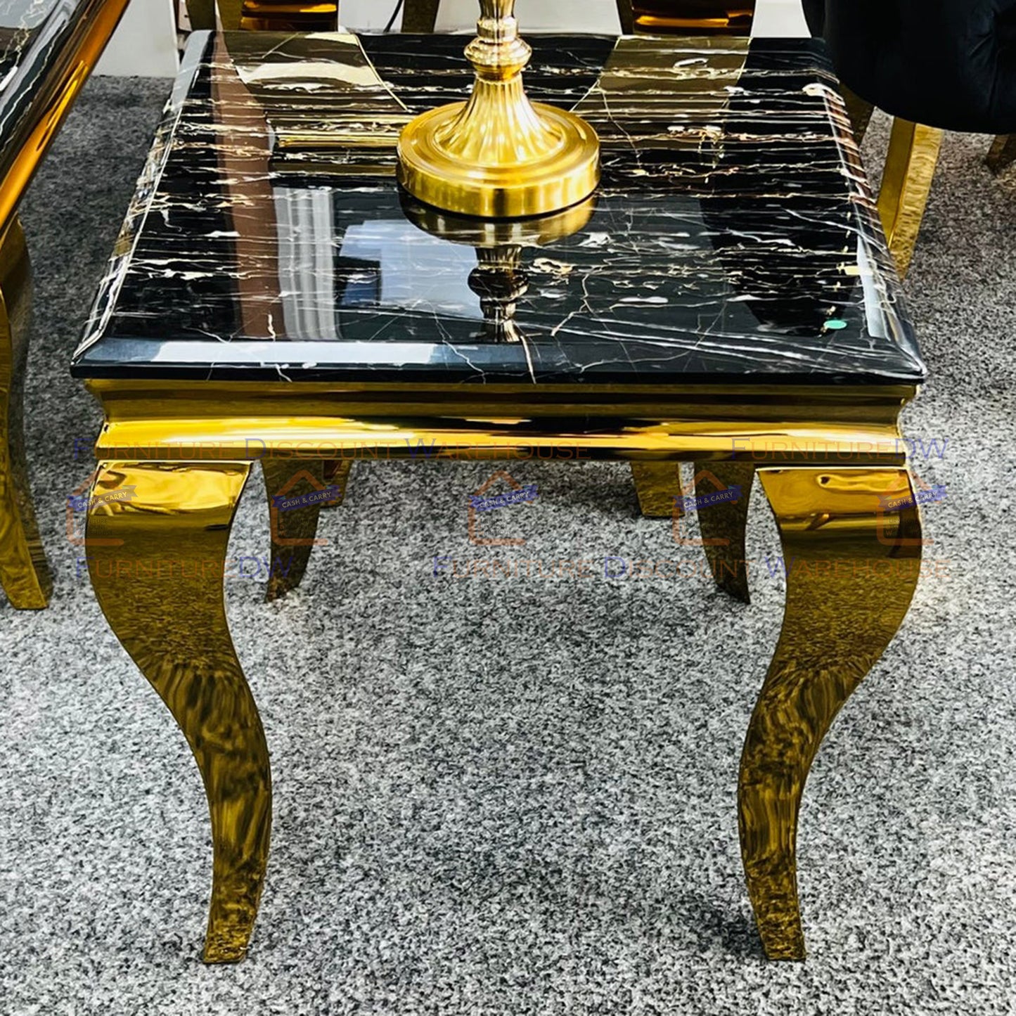 Louis Gold Lamp Table 60cm - Marble Top | Light Grey | Black | Cream |  Black & Gold