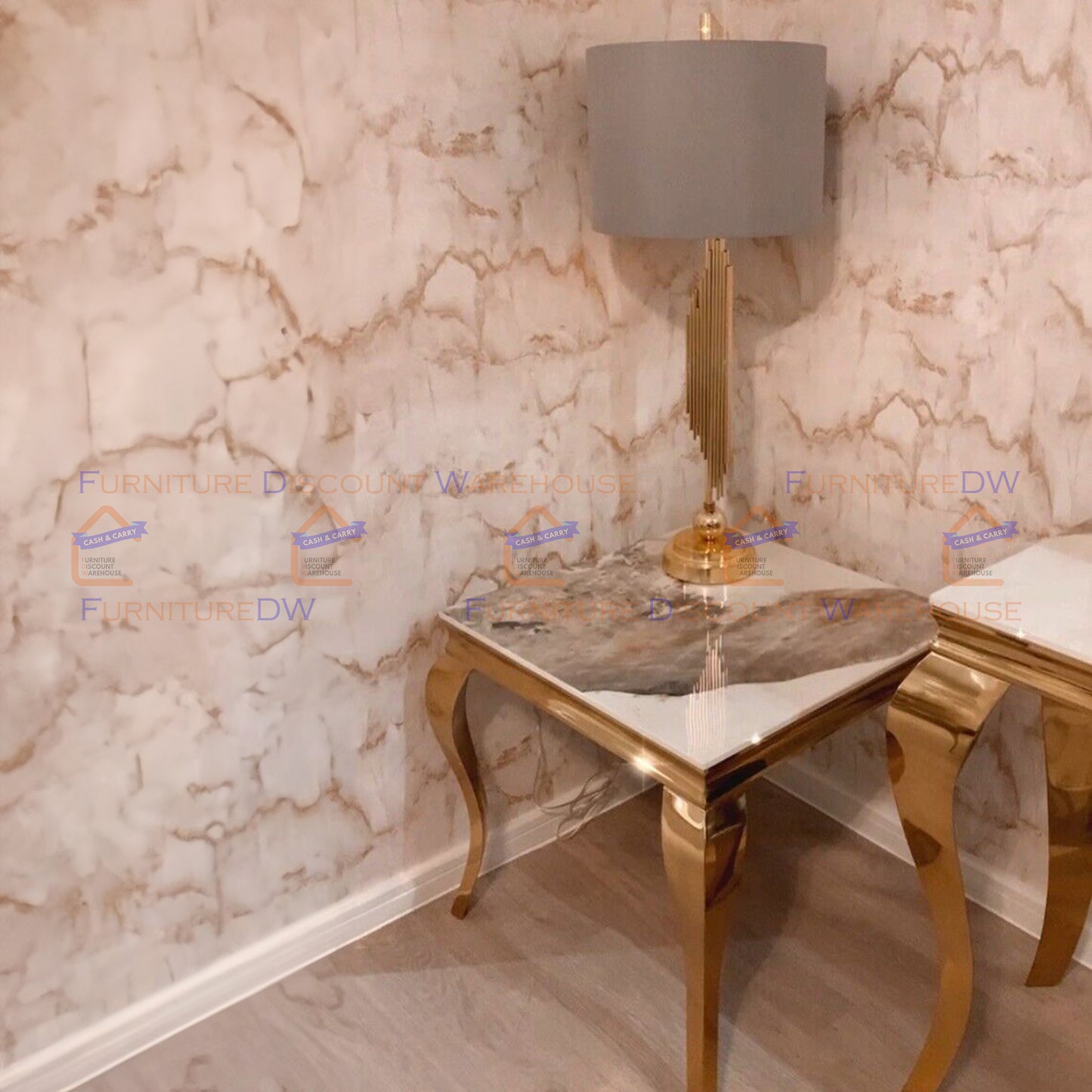 Louis Gold Lamp Table 60cm - Marble Top | Light Grey | Black | Cream |  Black & Gold