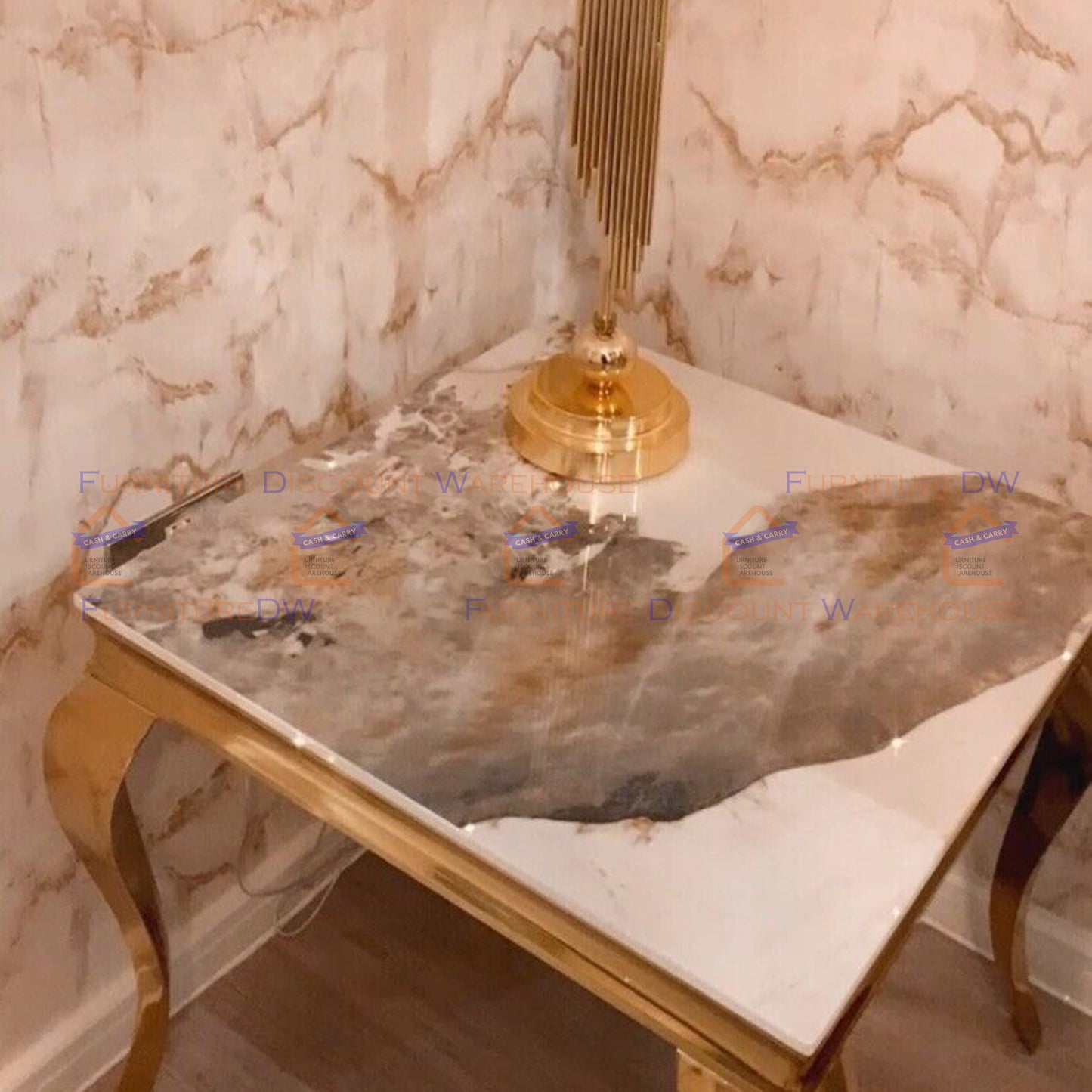 Louis Gold Lamp Table 60cm - Marble Top | Light Grey | Black | Cream |  Black & Gold