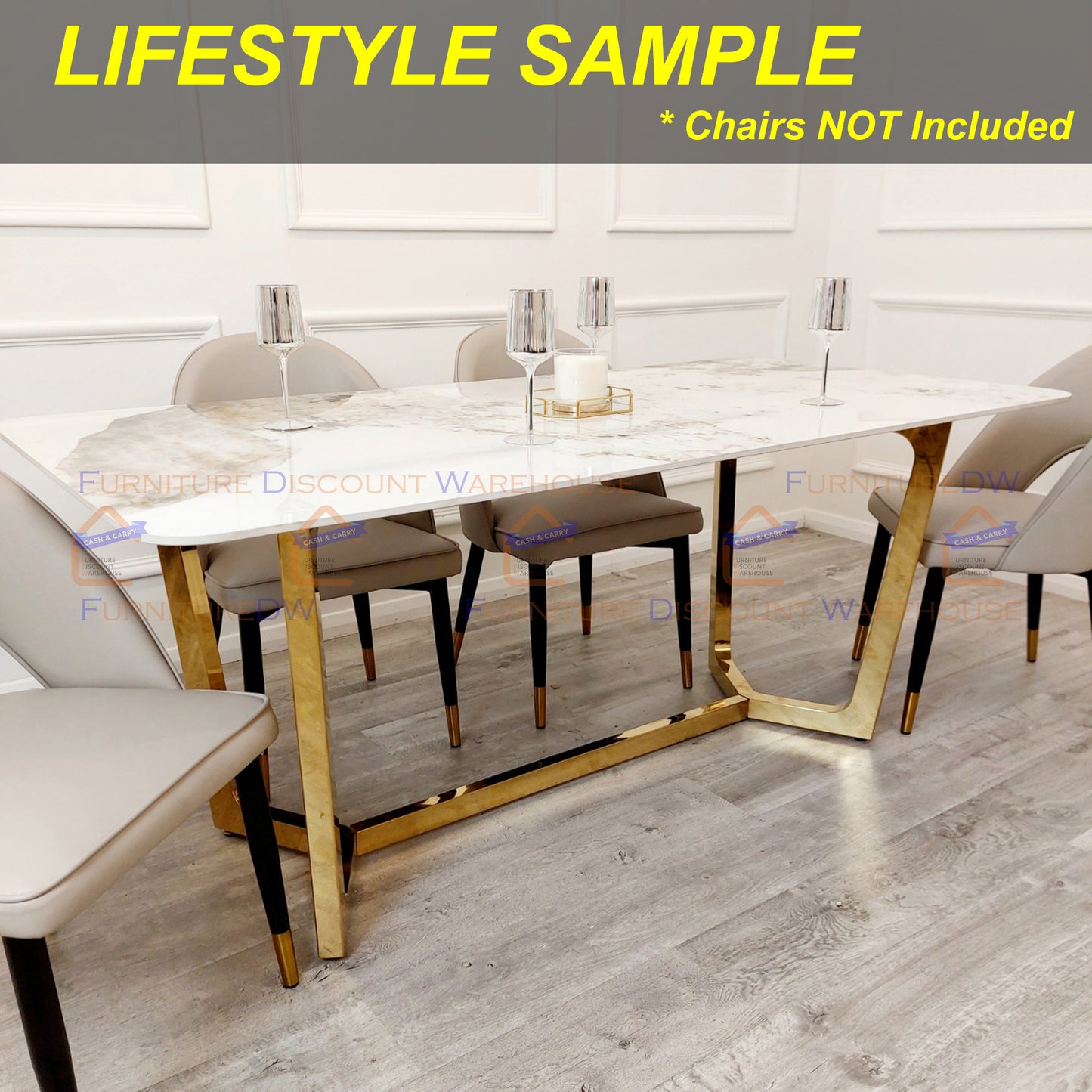 Lucien Gold Dining Table 1.8m - Pandora Gold Sintered Stone Top