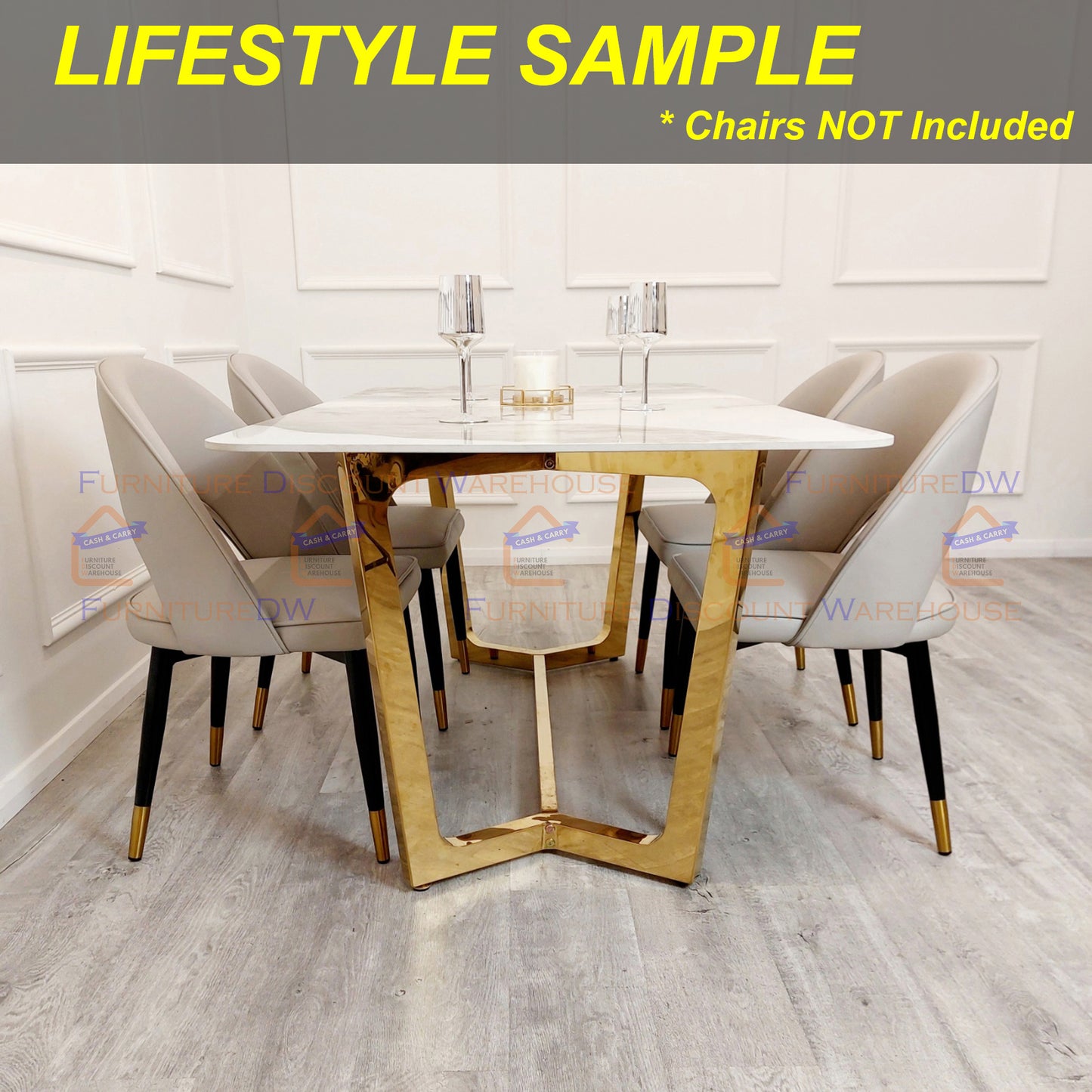 Lucien Gold Dining Table 1.8m - Pandora Gold Sintered Stone Top
