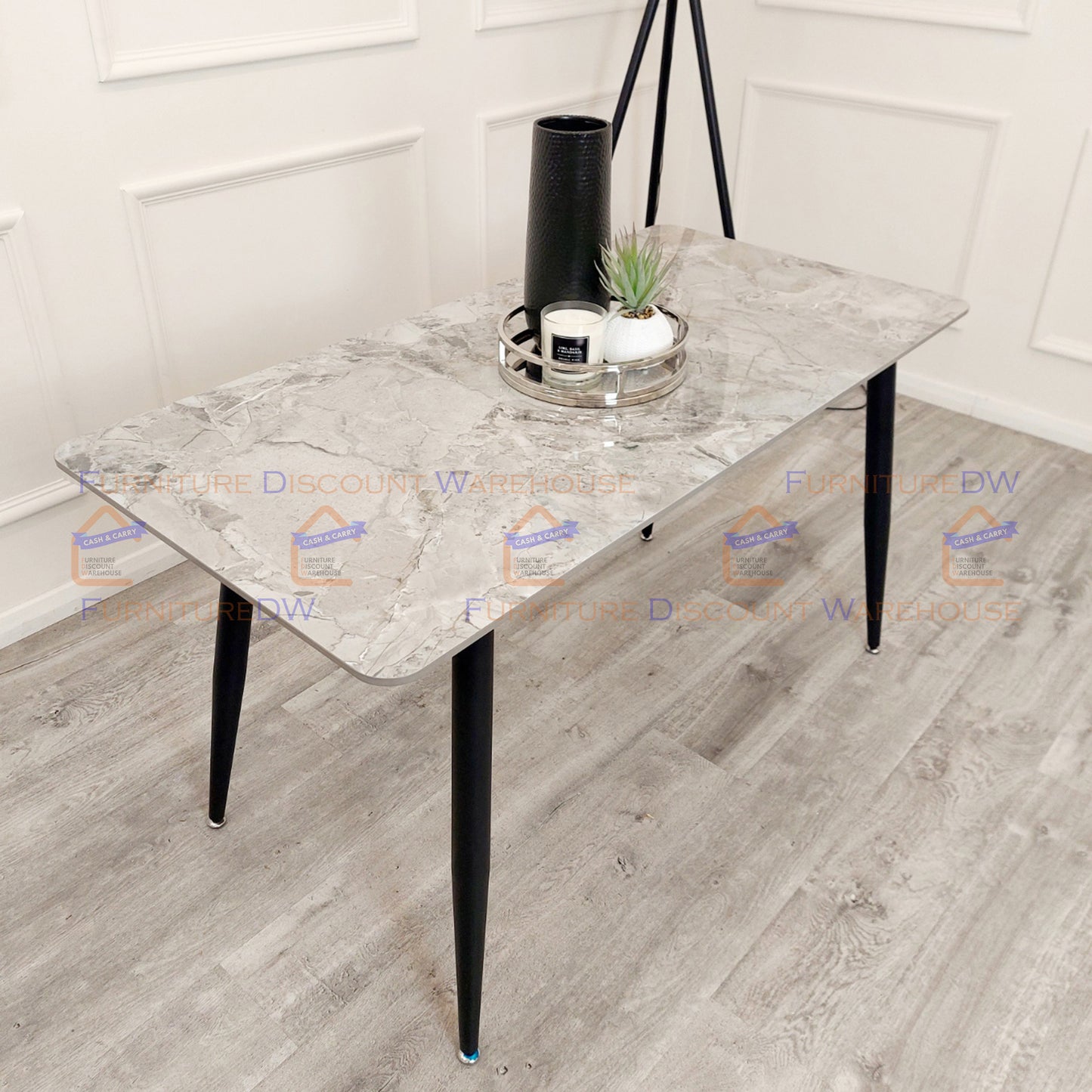 Titus Black Dining Table 1.4m - Polar White | Ash Grey Sintered Stone Top