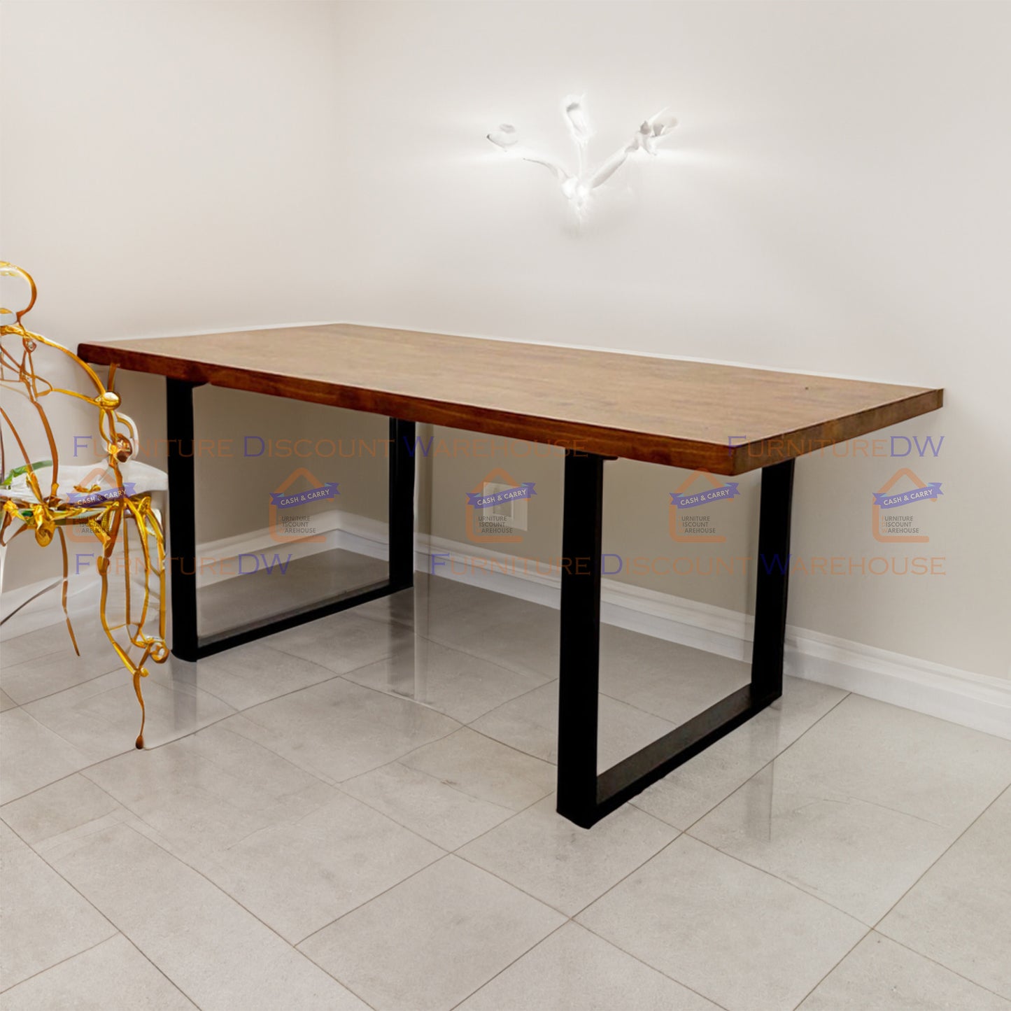 Freya Dining Table 1.8m - Solid Dark Pine Wood with Matt Black Metal Legs