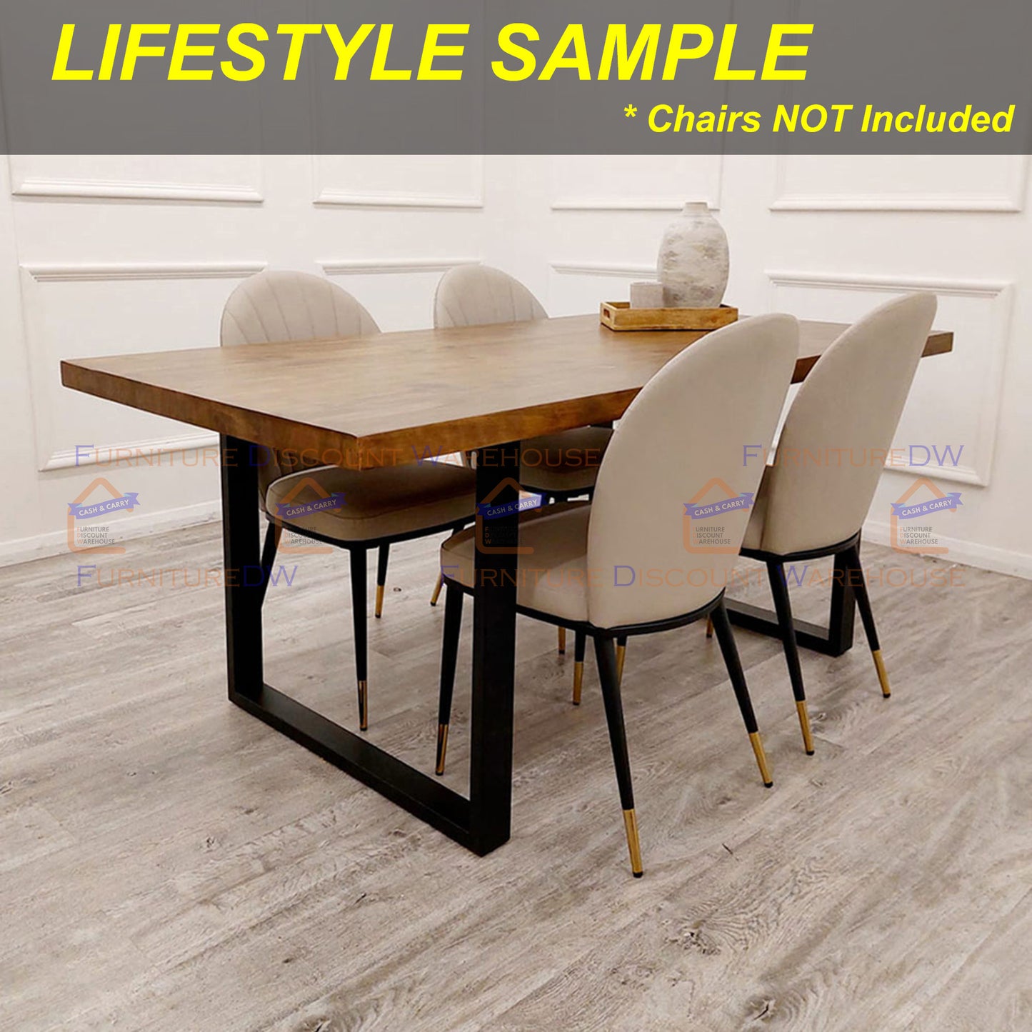 Freya Dining Table 1.8m - Solid Dark Pine Wood with Matt Black Metal Legs