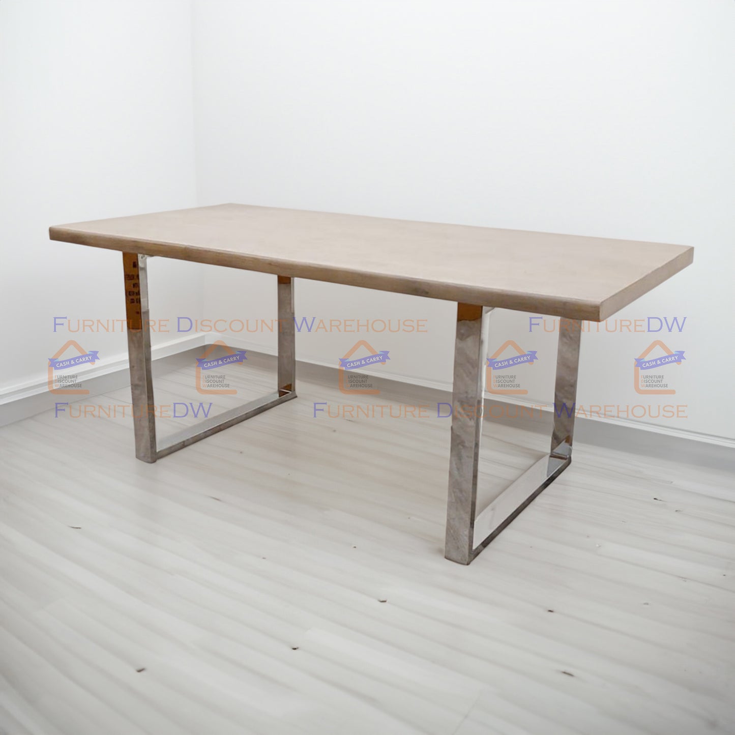 Freya Dining Table 1.8m - Solid Light Pine Wood Slimline with Chrome Metal Legs