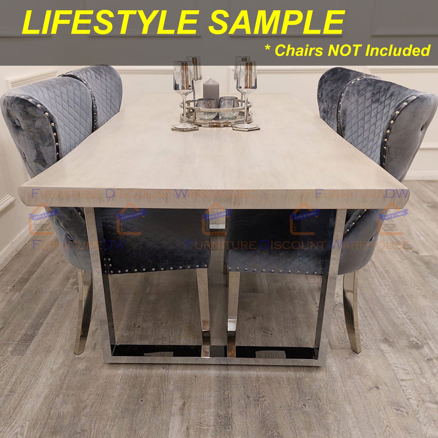 Freya Dining Table 1.8m - Solid Light Pine Wood Slimline with Chrome Metal Legs