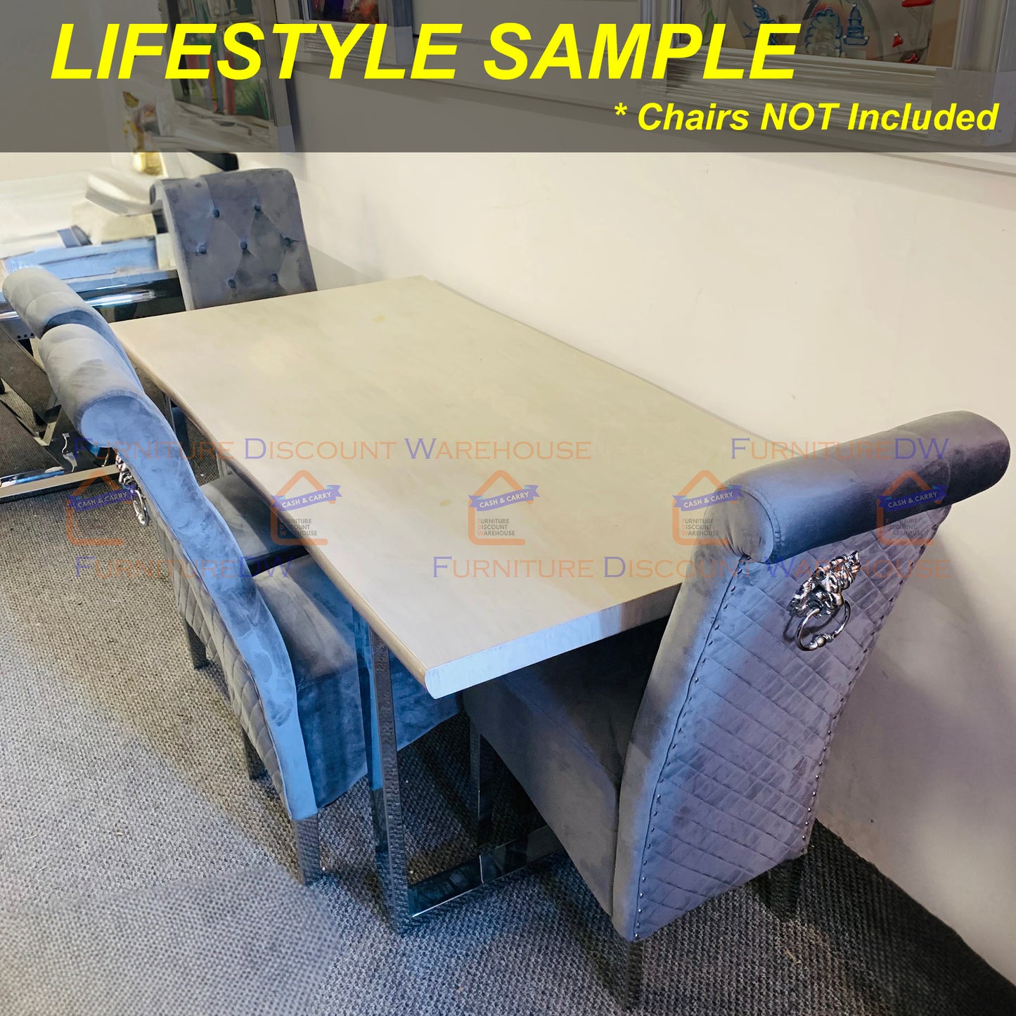 Freya Dining Table 1.8m - Solid Light Pine Wood Slimline with Chrome Metal Legs