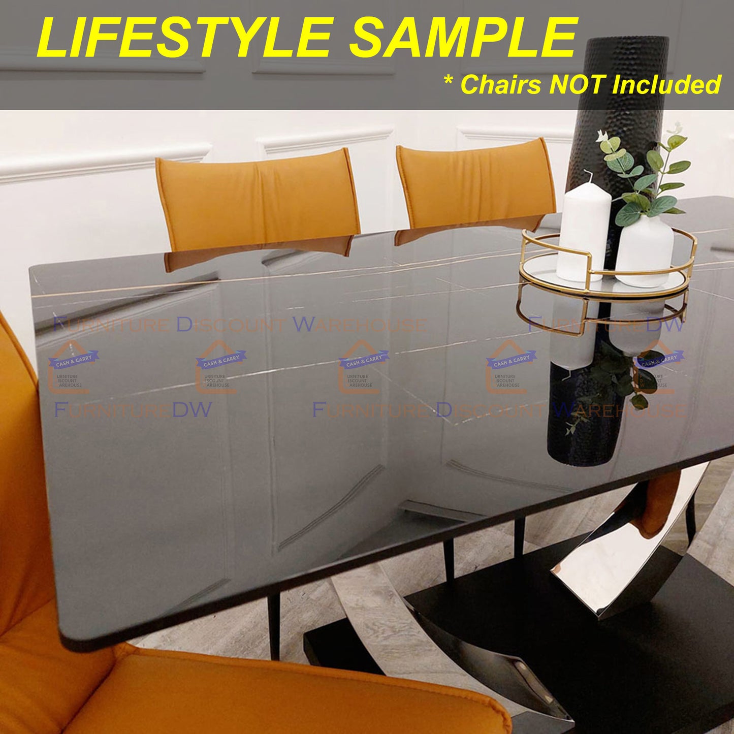 Venus Chrome Dining Table 1.6m - Black Sintered Stone Top