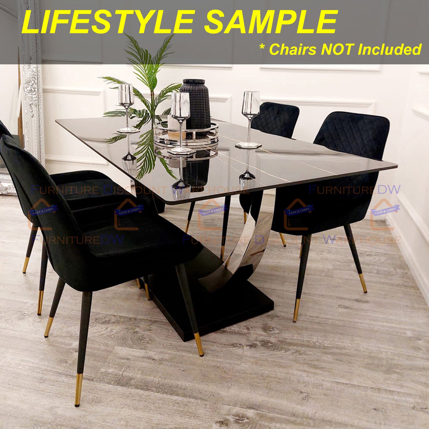 Venus Chrome Dining Table 1.6m - Black Sintered Stone Top