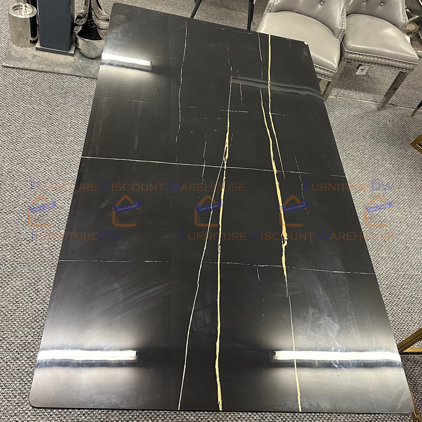 Venus Chrome Dining Table 1.6m - Black Sintered Stone Top