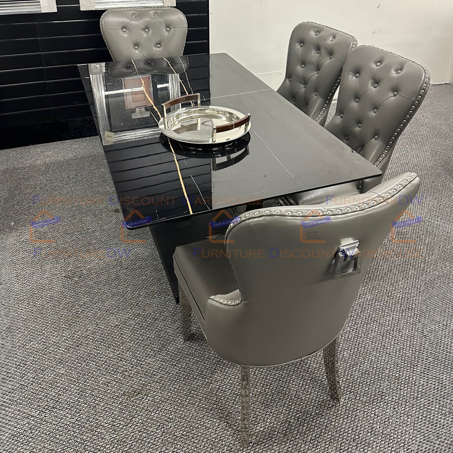 Venus Chrome Dining Table 1.6m - Black Sintered Stone Top