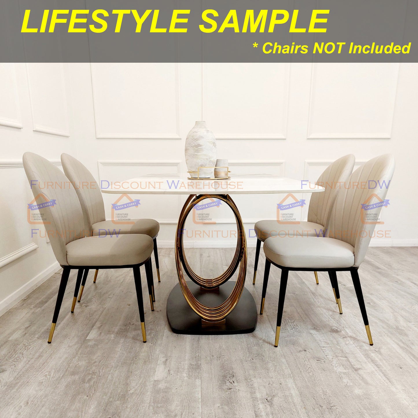 Orion Gold Slimline Dining Table 1.8m - Polar White Sintered Stone Top