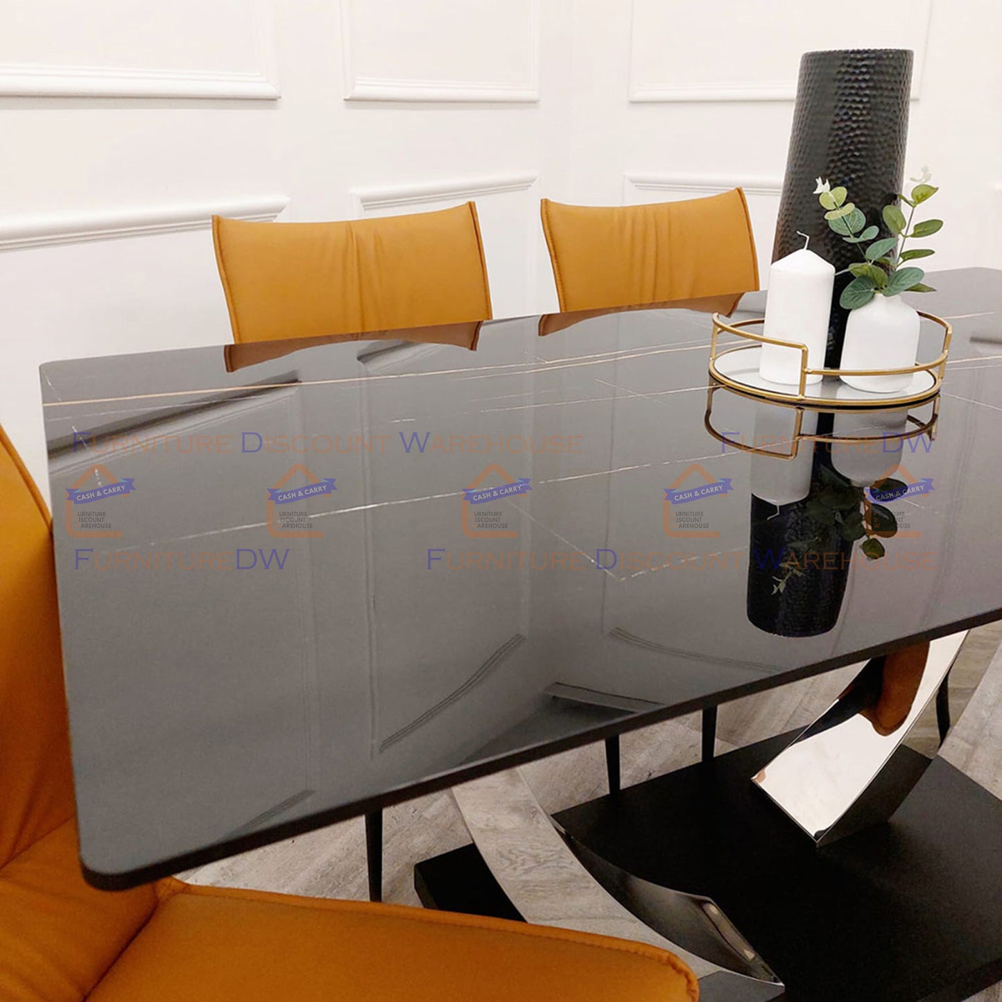 Venus Chrome Dining Table 1.6m - Black Sintered Stone Top