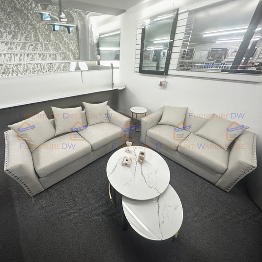 Blakely 3 & 2 Seater Fabric Sofa Set - Creamy Beige