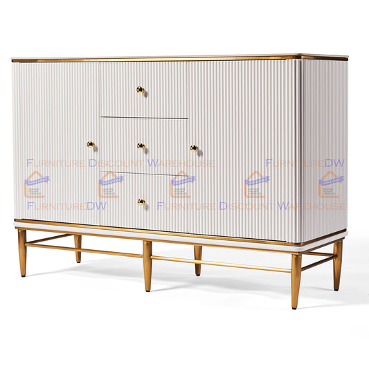 Edena Ribbed Furniture Range - White & Gold | Sideboard