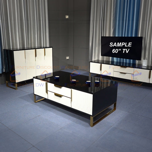 Amal Ribbed Furniture Range - Black, White & Gold Coffee Table | Sideboard Unit