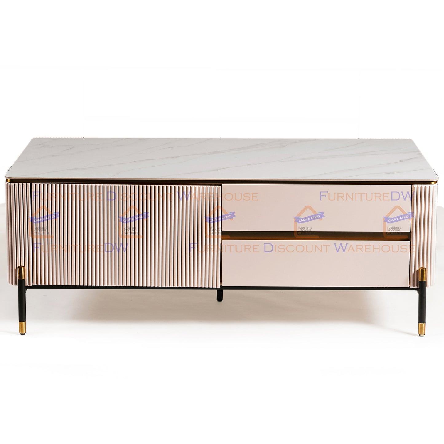 Bella Ribbed Furniture Range - White & Gold Coffee Table
