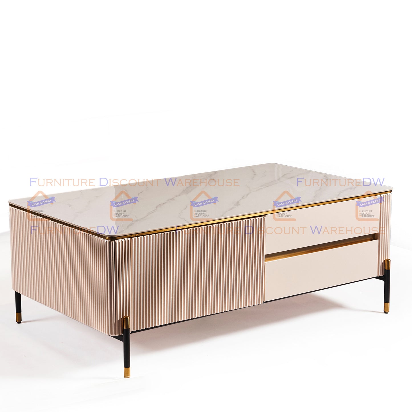 Bella Ribbed Furniture Range - White & Gold Coffee Table