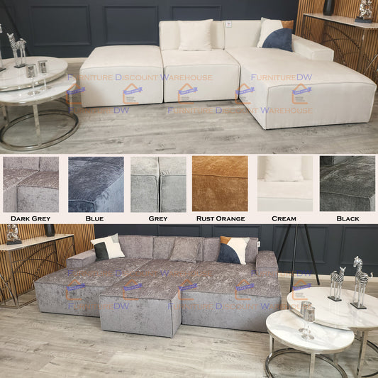 Atlanta Textured Chenille Sofa - 4 Colours | Left/Right Hand Corner | 3/4 Seater U Shape | Bed | Long U Shape + Stool