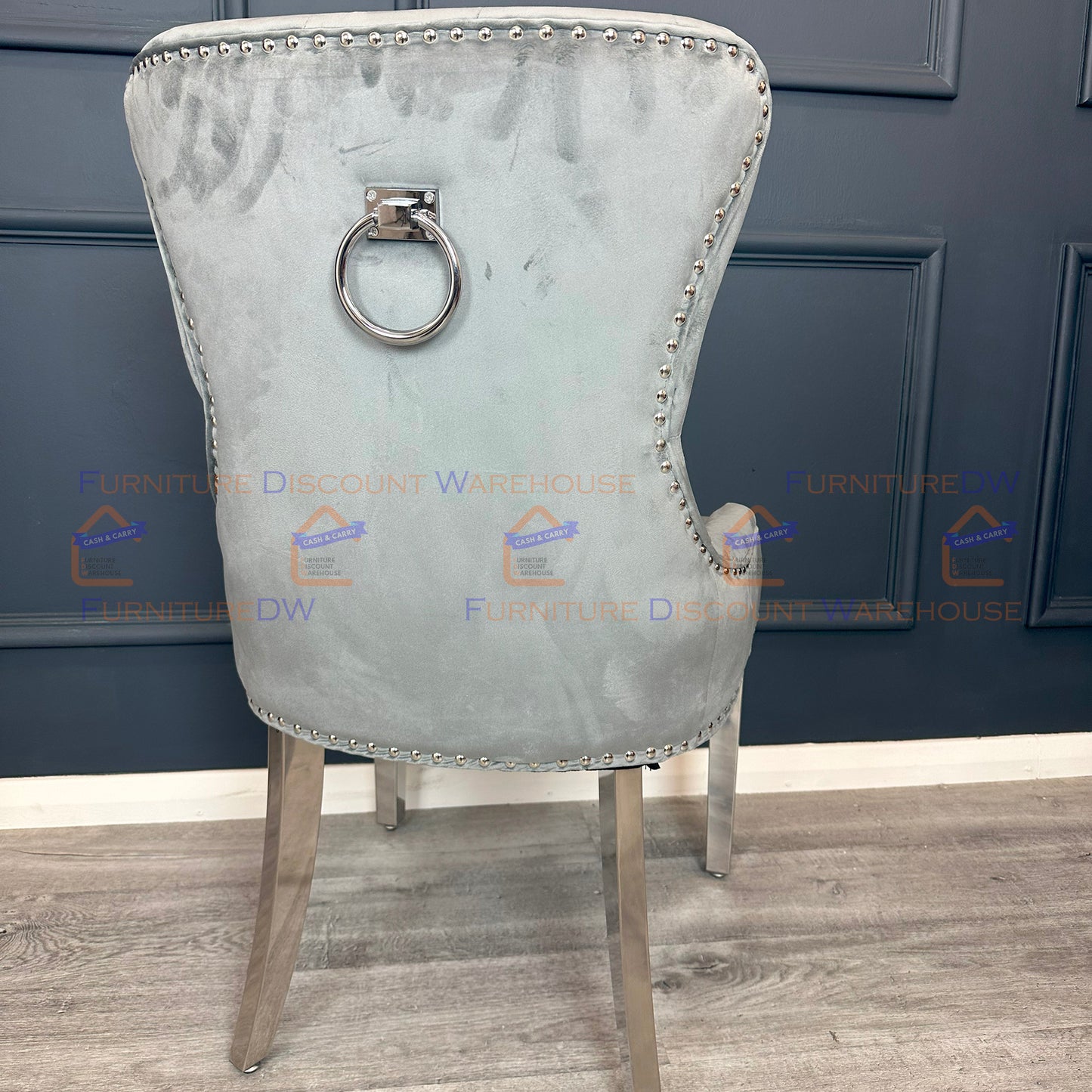 Megan Promo Velvet Dining Chair | Chrome Legs with Plain Back & Ring Knocker - Black | Blue | Dark Grey