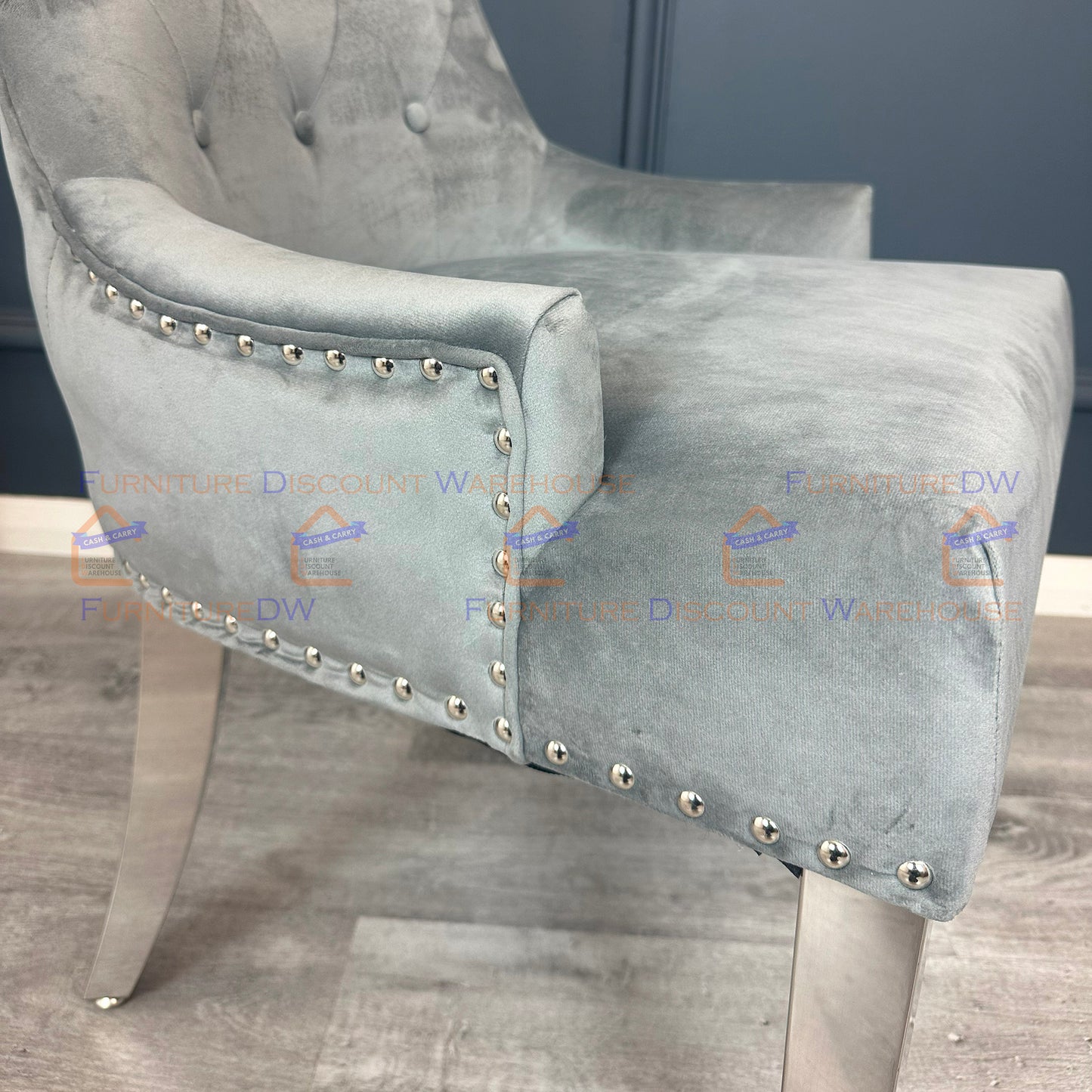 Megan Promo Velvet Dining Chair | Chrome Legs with Plain Back & Ring Knocker - Black | Blue | Dark Grey