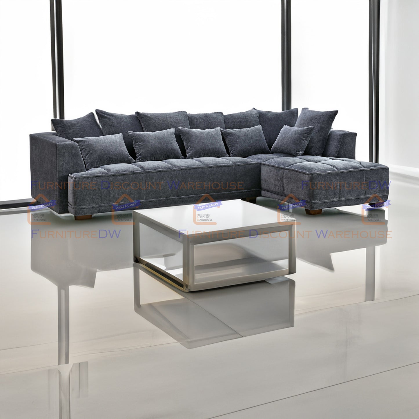 ALUXO® Gramercy Right Hand Corner Sofa Grey Velvet Boucle Medium