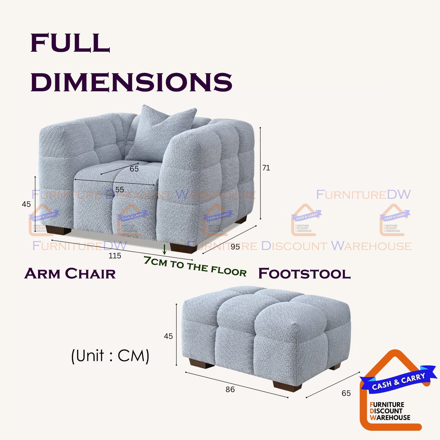 ALUXO® Tribeca 1/3/4/5 Seater Boucle L/R Corner Sofa Arm Chair Stool - Oatmeal Beige | Pearl Grey | Iron Grey