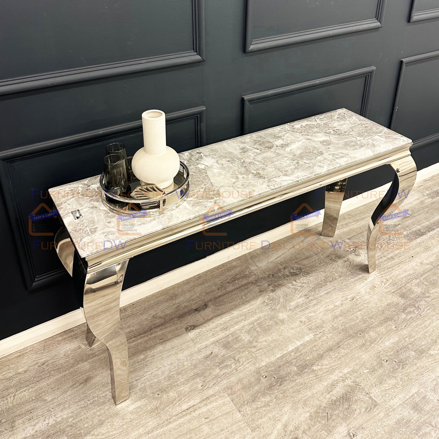 Louis Chrome Console Table 1.2m / 1.4m - Marble | Sintered Stone | Tempered Glass Top