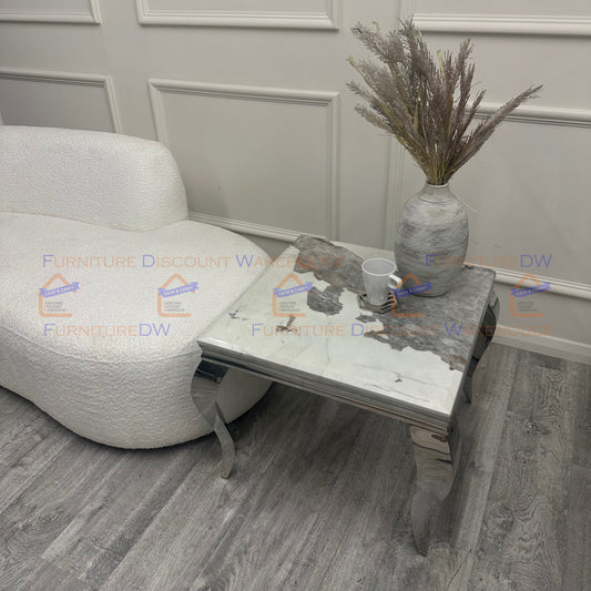 Louis Chrome Lamp Table 60cm - Marble Top