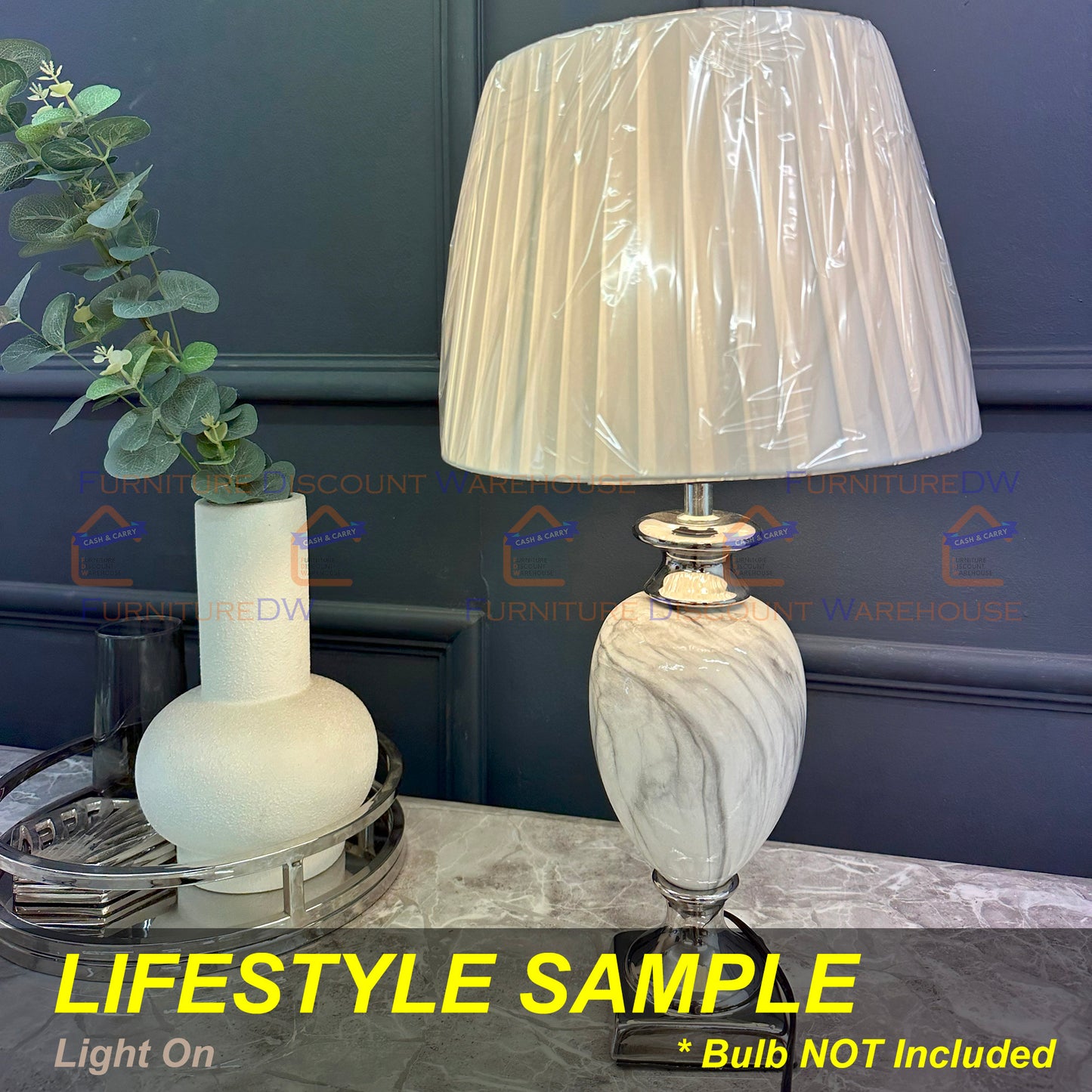 Marble Effect Lamp Stand Base Bulb Holder with Shade White / Black - S | M | L | XL Size