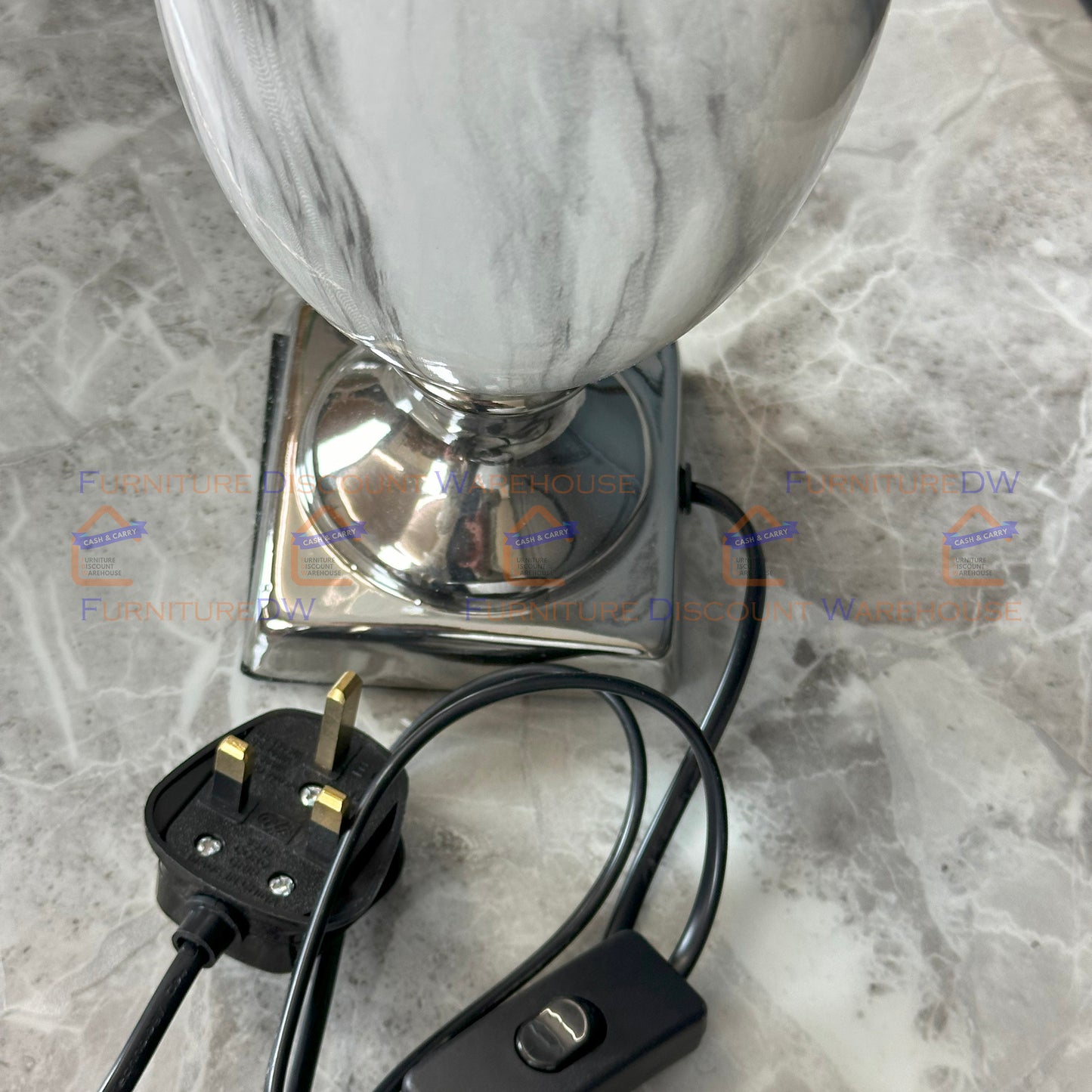 Marble Effect Lamp Stand Base Bulb Holder with Shade White / Black - S | M | L | XL Size