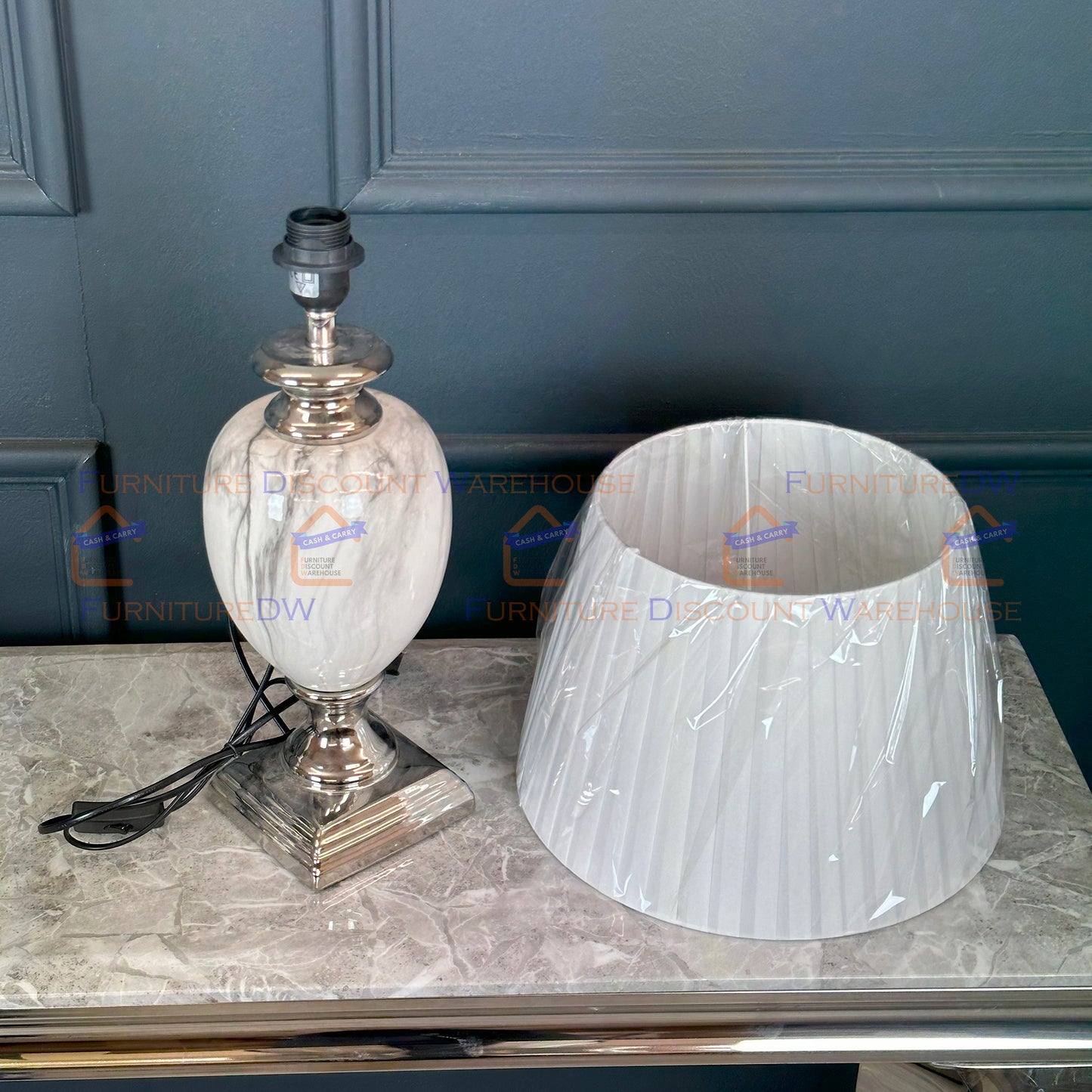 Marble Effect Lamp Stand Base Bulb Holder with Shade White / Black - S | M | L | XL Size