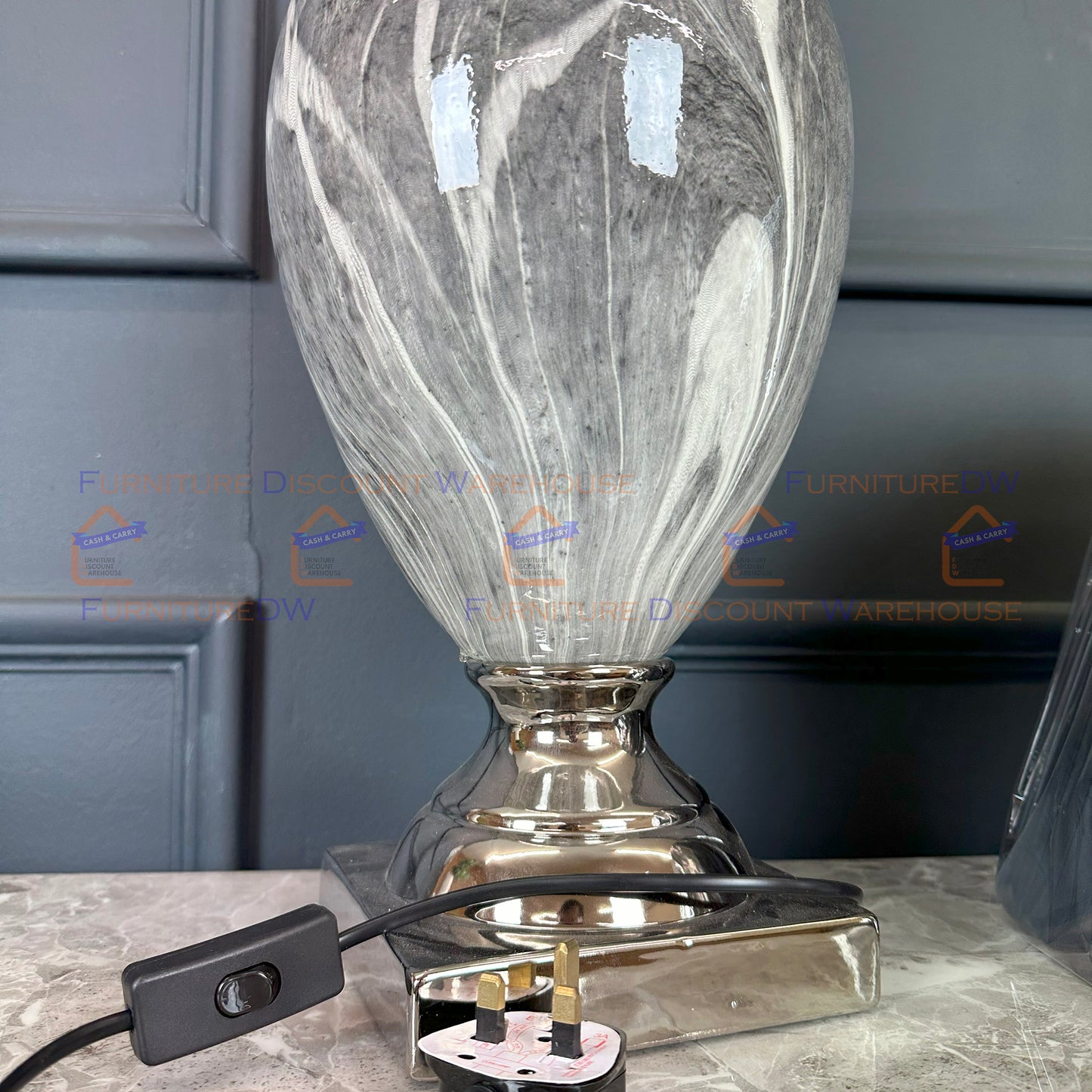 Marble Effect Lamp Stand Base Bulb Holder with Shade White / Black - S | M | L | XL Size