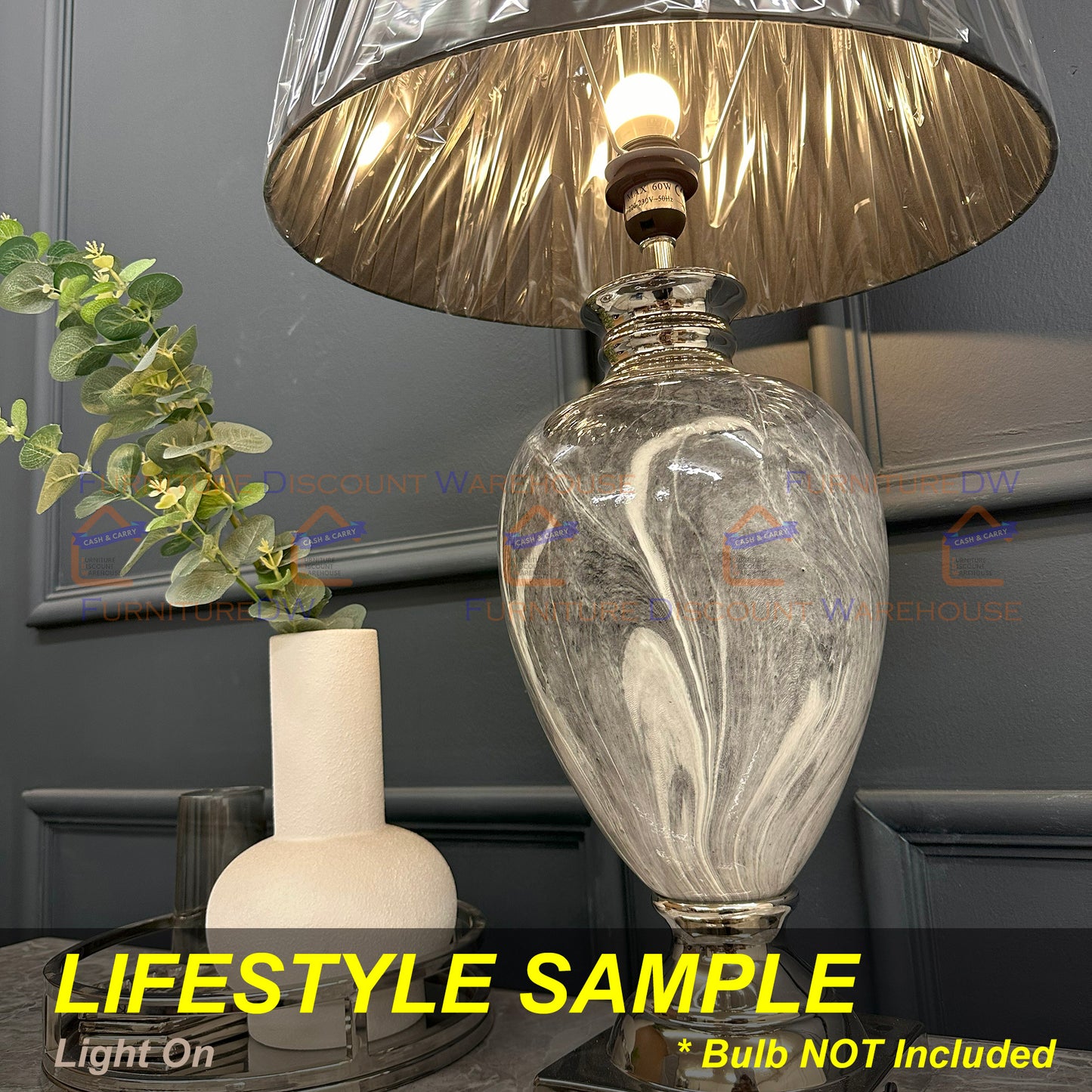 Marble Effect Lamp Stand Base Bulb Holder with Shade White / Black - S | M | L | XL Size