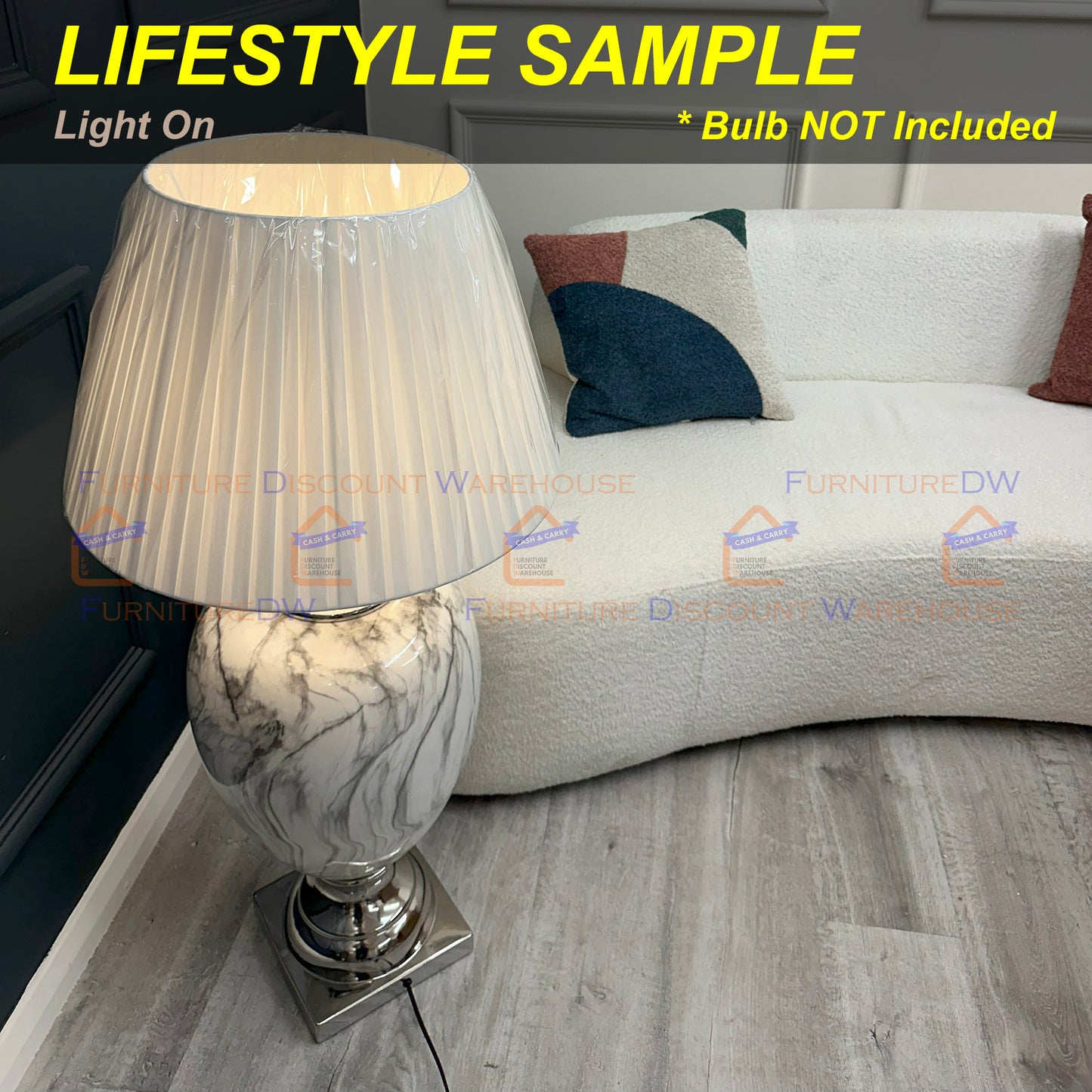 Marble Effect Lamp Stand Base Bulb Holder with Shade White / Black - S | M | L | XL Size
