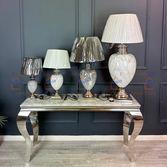 Marble Effect Lamp Stand Base Bulb Holder with Shade White / Black - S | M | L | XL Size
