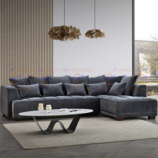 ALUXO® Gramercy Right Hand Corner Sofa Grey Velvet Boucle Medium