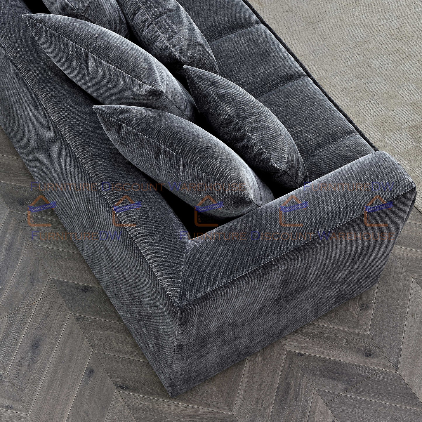 ALUXO® Gramercy Right Hand Corner Sofa Grey Velvet Boucle Medium