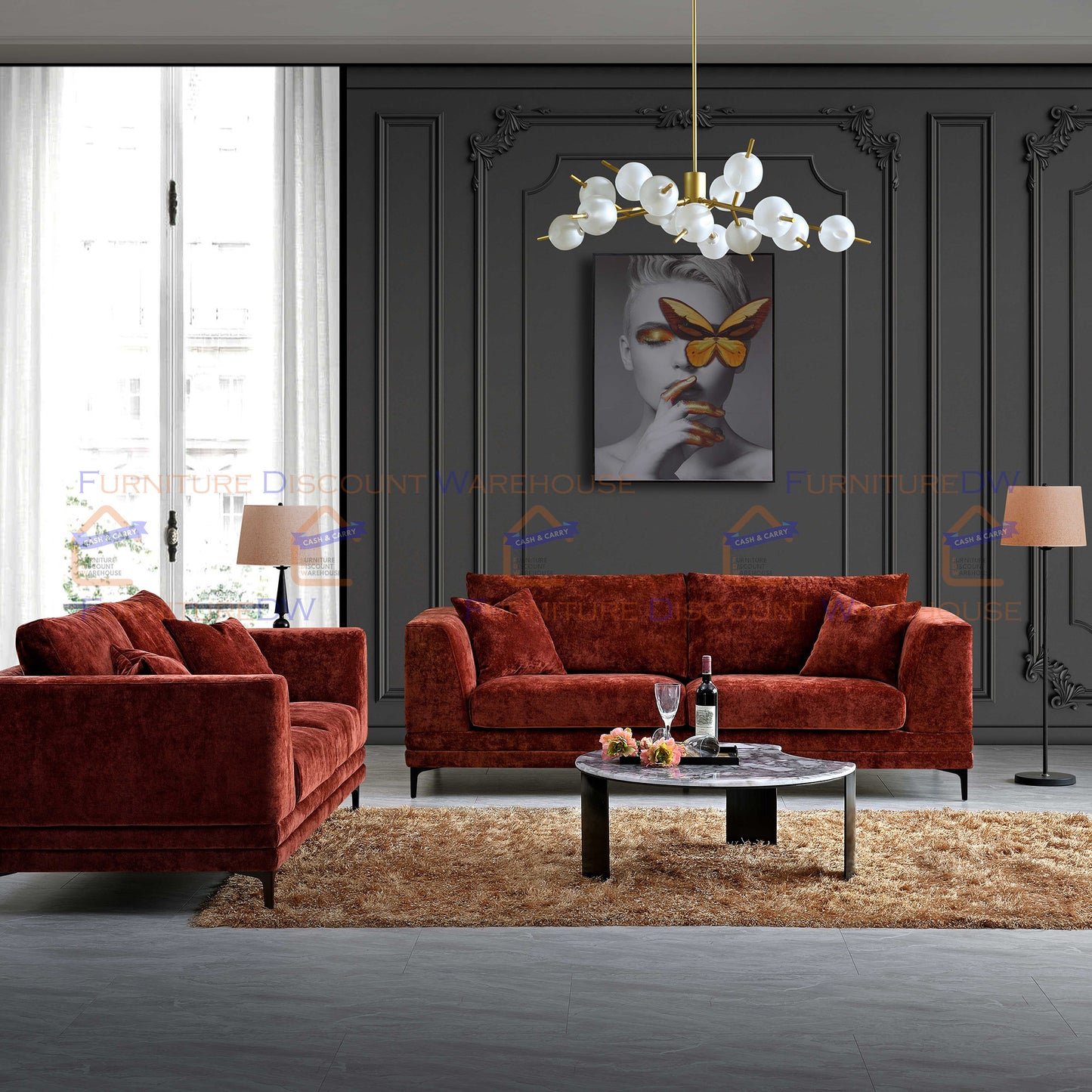 ALUXO® Lenox Boucle 3+2 Seater Velvet Sofa - Rust Red | Steel Grey | Aegean Blue