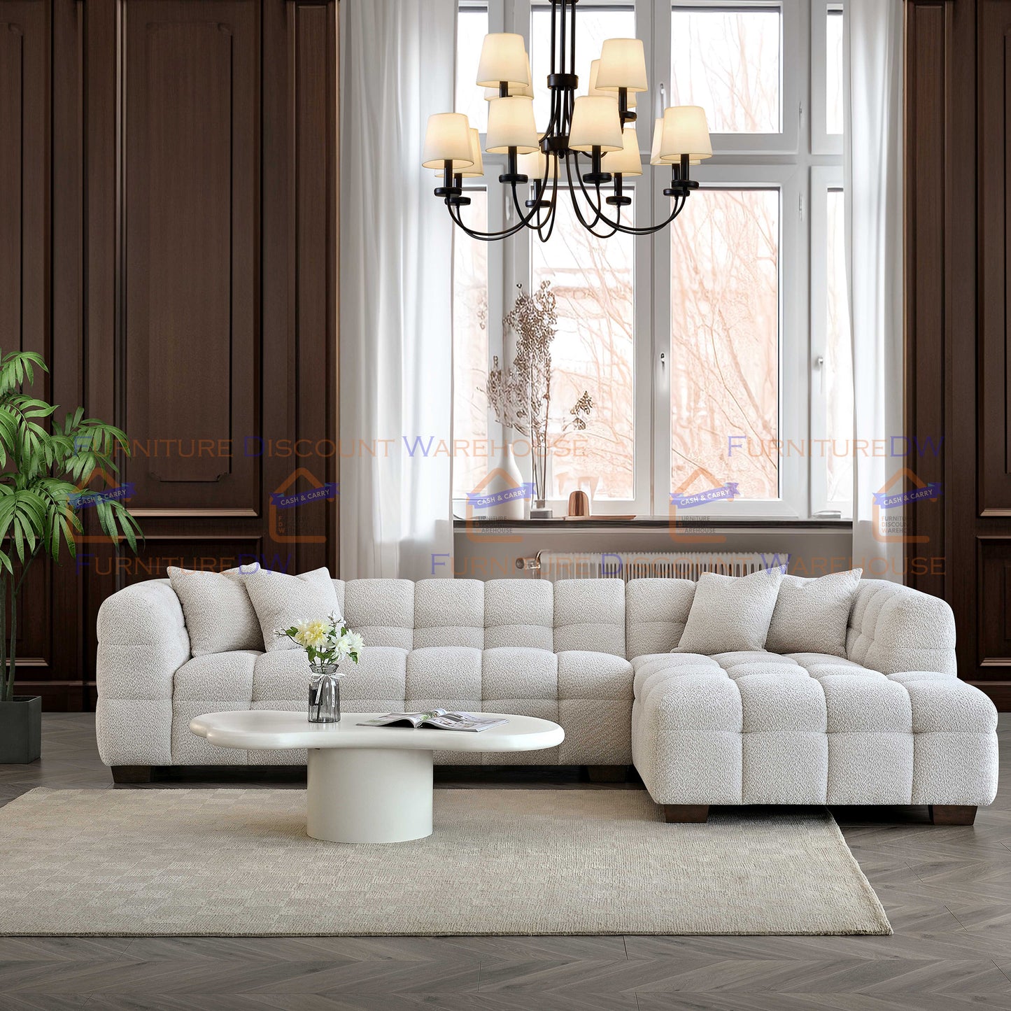 ALUXO® Tribeca 1/3/4/5 Seater Boucle L/R Corner Sofa Arm Chair Stool - Oatmeal Beige | Pearl Grey | Iron Grey